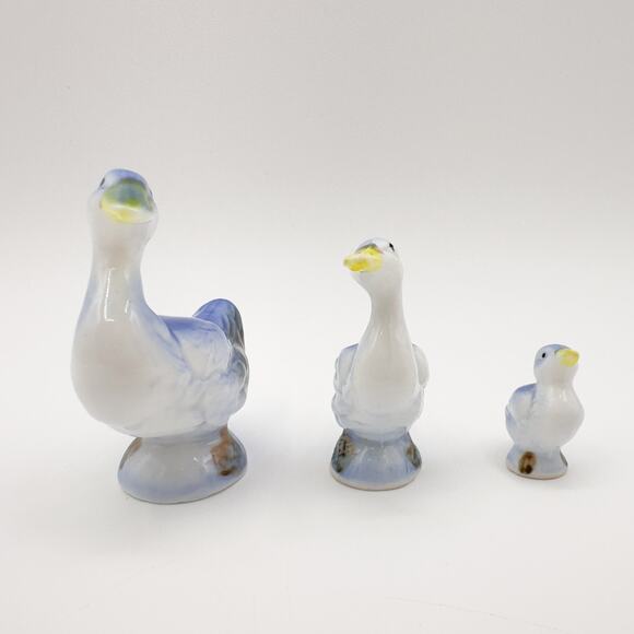 Mini Bone China Duck Family Figurines Porcelain Blue Ducks Geese Hand Painted - Picture 8 of 13